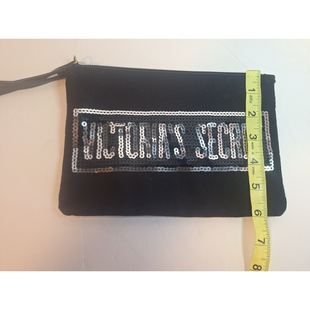 Victoria’s Secret Wristlet Cosmetic Bag - Black With Silver Sequins 9" x 6" NWOT